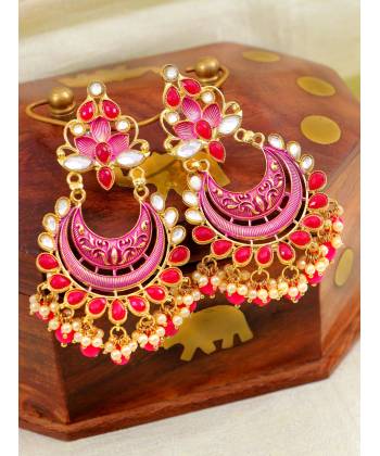 Traditional Gold-Plated Meenakari & Kundan Pink Dangler Earrings RAE1428