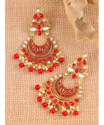 Traditional Gold-Plated Meenakari & Kundan Red  Dangler Earrings RAE1429