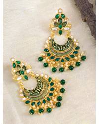 Buy Online Royal Bling Earring Jewelry Oxidized Silver Round Floral Green Kundan Design With White Pearl Earrings RAE1207 Jewellery RAE1207