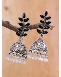 Buy Online Crunchy Fashion Earring Jewelry Gold-plated Grey Jhumka Earrings With White Pearls RAE1395 Jewellery RAE1395