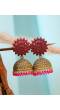 Traditional Gold-Plated Pink Kundan Stone work Jhumka Earrings RAE1451