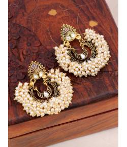 Gold Traditional chandbali Style White Pearls Earrings  RAE1452