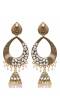 Gold kundan Dangler Jhumki Earrings With White Pearls RAE1455