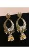 Gold kundan Dangler Jhumki Earrings With White Pearls RAE1455