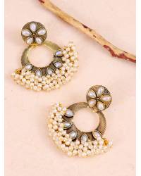Buy Online Royal Bling Earring Jewelry Gold-Plated Concentric Texture Stone Design Peach Pearl Dangler Earrings RAE1864 Jewellery RAE1864