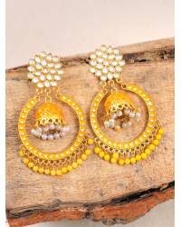 Buy Online Crunchy Fashion Earring Jewelry Crunchy Fashion Gold-Plated Grey Meenakari kundan Work Layered Chandbali Earrings RAE2025 Earrings RAE2025