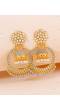 Gold-Plated Kundan Dangler Grey Color ChandBali Jhumka Earrings RAE1466