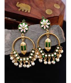 Gold-plated meenakari Lamp style Green Hoop Earrings RAE1468