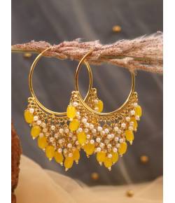 Gold-Plated Jhalar Bali Hoop Earrings With Yellow Pearls RAE1475