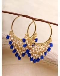 Buy Online Royal Bling Earring Jewelry Gold-Plated Kundan Studded Floral Patterned Meenakari Jhumka Earrings in Blue Color with Pearls RAE0794 Jewellery RAE0794