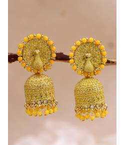 Gold-plated Enamelled  Yellow Peacock Earrings RAE1492