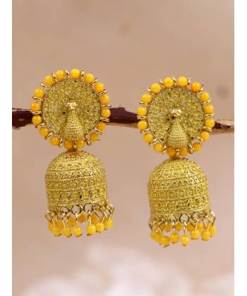 Gold-plated Enamelled  Yellow Peacock Earrings RAE1492