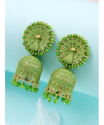 Gold-Plated Crown Peacock  Light Green Earrings RAE1494