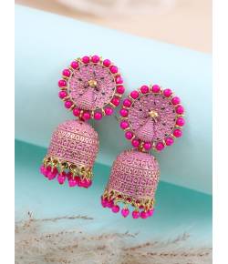 Gold-plated Enamelled Royal   Pink Peacock Earrings RAE1495