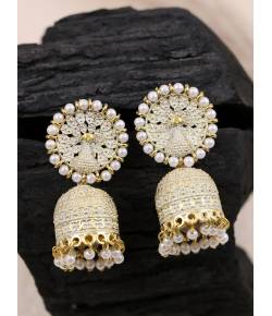 Gold-Plated Crown Peacock White Earrings RAE1496