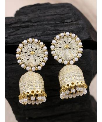 Gold-Plated Crown Peacock White Earrings RAE1496