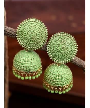 Gold-Plated Round Shape Green Earrings RAE1500