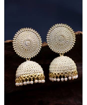 Gold-Plated Round Shape White Earrings RAE1503