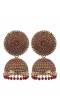 Gold-Plated Maroon Round Shape Jhumka  Earrings RAE1504
