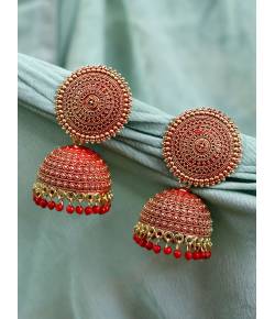 Gold-plated Royal Red  Jhumka Earrings RAE1505