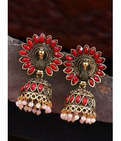 Gold-plated Enamelled  Crown Red Peacock Earrings RAE1513