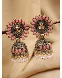 Buy Online Royal Bling Earring Jewelry Traditional Indian Gold Plated Pink Temple Style Jhumka Earring RAE0971 Jewellery RAE0971