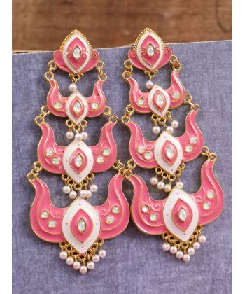 Classic Meenakari Pink Double Layer Gold Plated  Dangler Earrings RAE1520