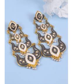 Classic Meenakari Grey Double Layer Gold Plated  Dangler Earrings RAE1521