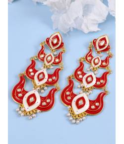 Classic Meenakari Red Double Layer Gold Plated  Dangler Earrings RAE1522
