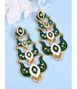 Classic Meenakari Green Double Layer Gold Plated  Dangler Earrings RAE1523