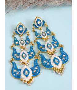 Classic Meenakari Blue Double Layer Gold Plated  Dangler Earrings RAE1524