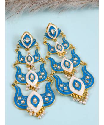 Classic Meenakari Blue Double Layer Gold Plated  Dangler Earrings RAE1524