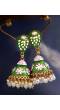 Traditional Gold-Plated  Green Kundan, Jaipur handpainted Meenakari Jhumka Earrings RAE1529