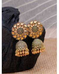 Buy Online Royal Bling Earring Jewelry Gold plated Kundan Flower Meenakari Yellow Hoop Jhumka  Earrings  With White Pearl Earrings RAE0892 Jewellery RAE0892