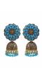 Gold-Plated Floral Sku Blue Jhumka Earrings  RAE1547