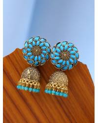 Buy Online Crunchy Fashion Earring Jewelry Gold-plated Peach color Meenakari Jhumka Earrings RAE1390 Jewellery RAE1390