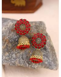 Gold-Plated Floral Red  Jhumka Earrings  RAE1548
