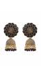 Gold-Plated Floral Black Jhumka Earring RAE1549