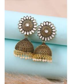 Gold-Plated Kundan Work Jhumka Earrings RAE1550