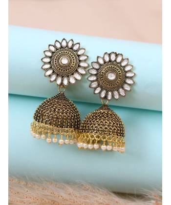 Gold-Plated Kundan Work Jhumka Earrings RAE1550