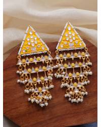 Buy Online Crunchy Fashion Earring Jewelry Gold-plated Leaf ShapedJhunka Blue Earrings RAE0407 Jhumki RAE0407