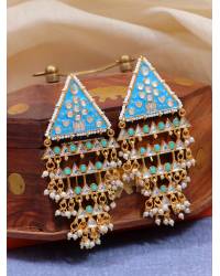 Buy Online Crunchy Fashion Earring Jewelry Crunchy Fashion Gold-Tone White & Blue Kundan Studded & Beaded Choker Jewellery Set RAS0558 Jewellery Sets RAS0558