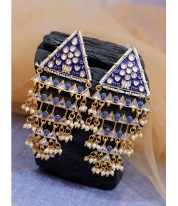 Crunchy Fashion Traditional Gold-Plated Triangle Pearl Blue  Pasa Earings RAE1704