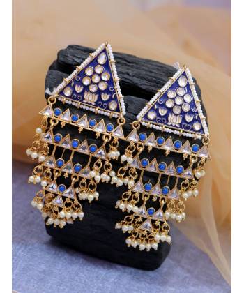 Crunchy Fashion Traditional Gold-Plated Triangle Pearl Blue  Pasa Earings RAE1704