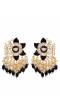 Crunchy Fashion Gold-Plated Lotus Floral stud  Black Meenakari & Pearl Earrings 