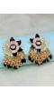 Crunchy Fashion Gold-Plated Lotus Floral stud  Black Meenakari & Pearl Earrings 