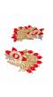 Crunchy Fashion Gold-Plated Lotus Floral stud Red Meenakari & Pearl Earrings  RAE1713