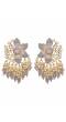 Crunchy Fashion Gold-Plated Lotus Floral stud grey Meenakari & Pearl Earrings RAE1715
