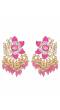 Crunchy Fashion Gold-Plated Lotus Floral stud Pink Meenakari & Pearl Earrings  RAE1717