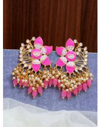 Buy Online Royal Bling Earring Jewelry Gold-Plated Kundan Studded Floral Patterned Meenakari Jhumka Earrings in Blue Color with Pearls RAE0795 Jewellery RAE0795